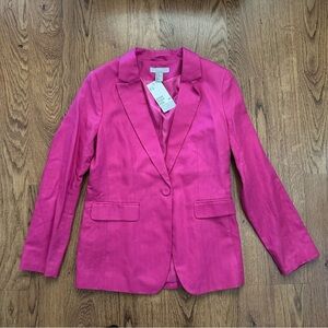 H&M Vibrant Pink Blazer linen blend casual size 10 NWT front button